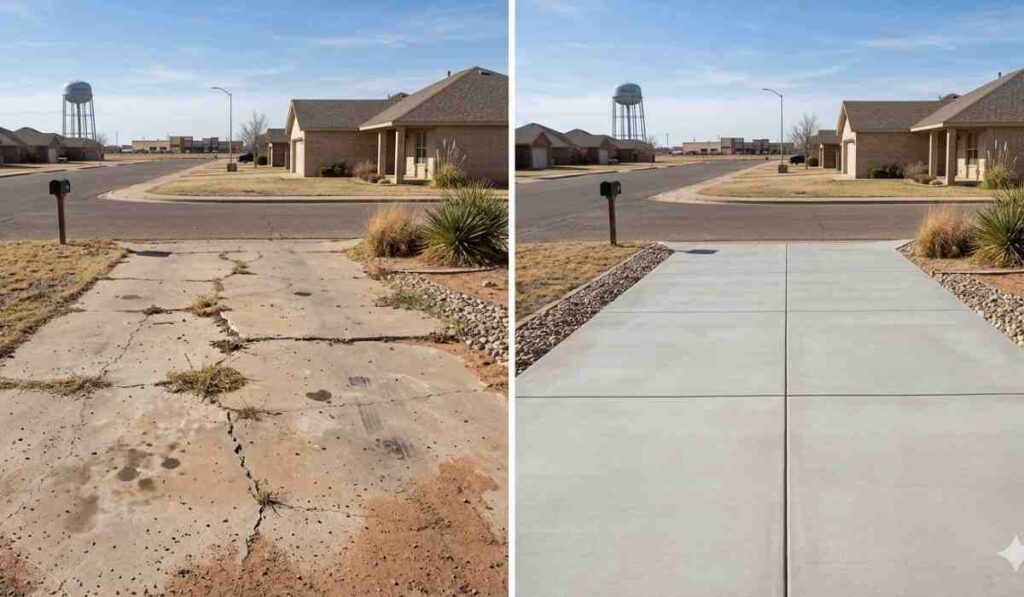 New driveway replacing cracked old concrete in Amarillo TX