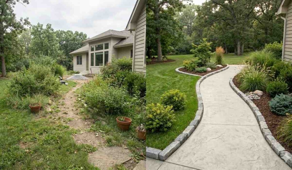 Backyard landscaping design before and after comparison in Amarillo TX