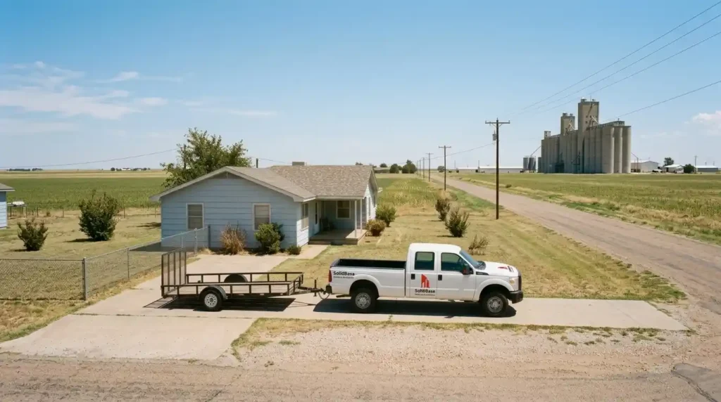 SolidBase concrete contractor service truck on a jobsite in the Texas Panhandle