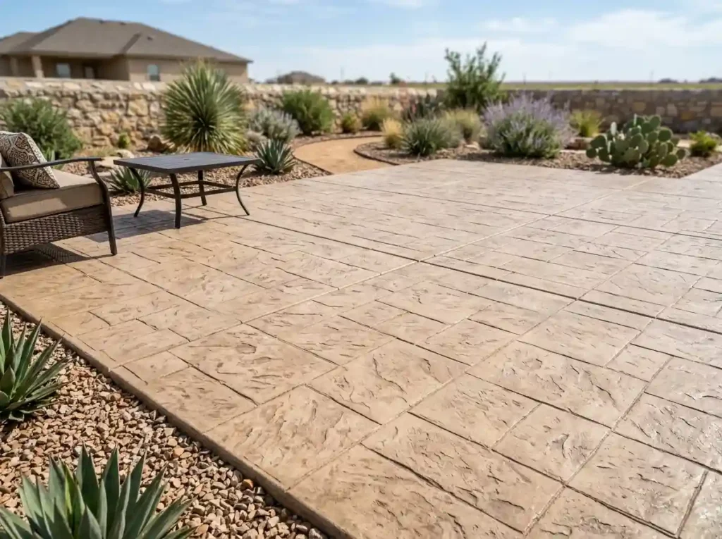 Stamped decorative concrete patio - installed by SolidBase in Amarillo TX - Concrete Contractors Services in Amarillo TX & Surrounding Areas